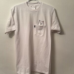 Ripndip White Tee with Cat Pocket Design